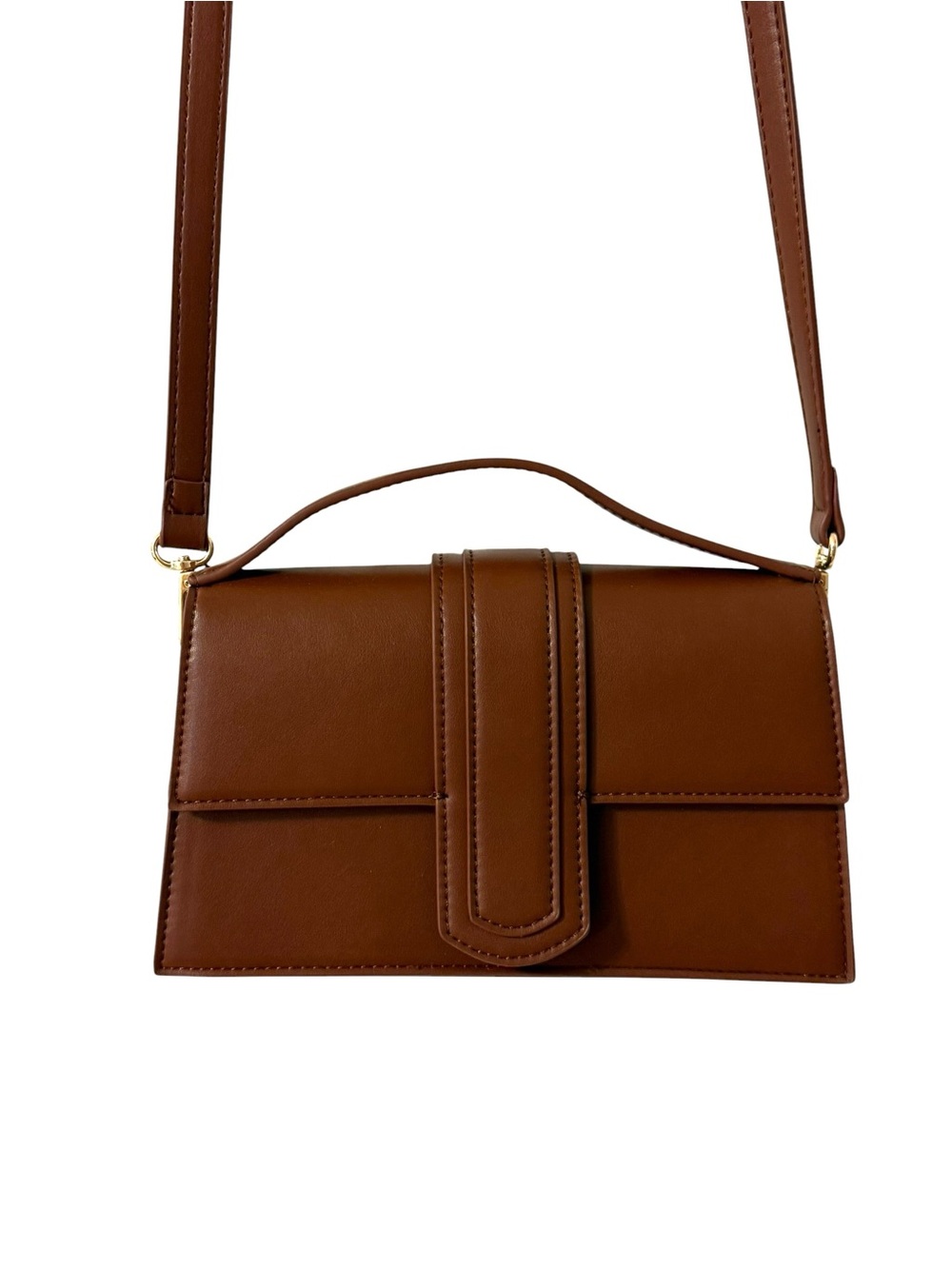 Brown Women's Crossbody Bag Top Handle Magnetic Closure Gold Hardware Pockets